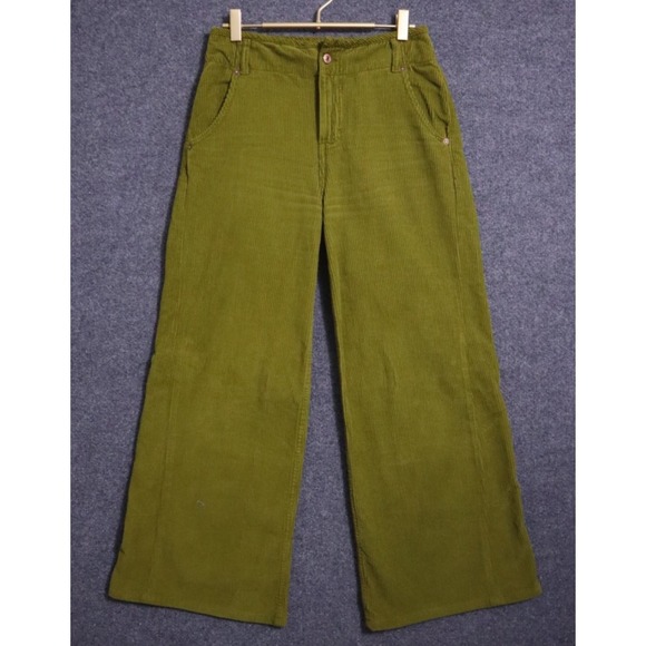 Free People Pants - Free People Pants Women 24 Green Harlow Wide Leg High Rise Ribbed Corduroy EUC